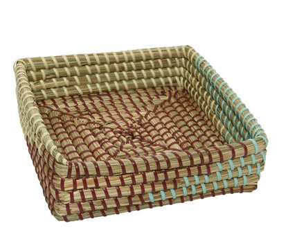 Cesta bandeja Cuadrada de Raíz de Jacinto estilo boho 20x20x6cm