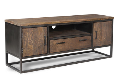 Mueble de Televisión de Hierro Tratado y Madera Maciza