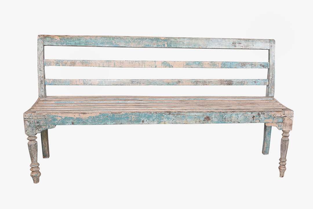 Banco de madera blanco y azul vintage 178x50x90cm núm. 63