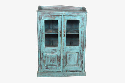Vitrina de madera antigua azul vintage 110x76cm núm. 68