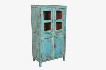 Vitrina de madera antigua azul vintage 138x74cm núm. 70