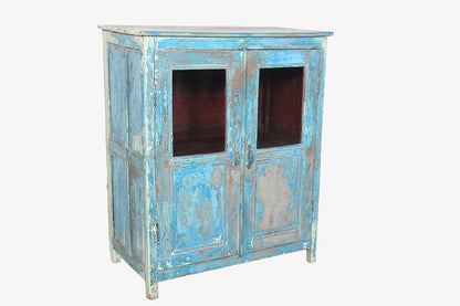 Vitrina de madera antigua azul vintage 106x87cm núm. 75