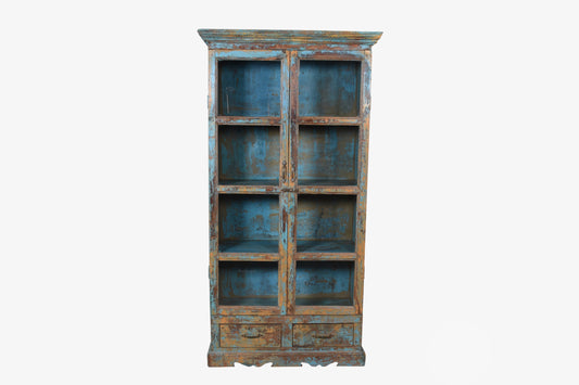 Vitrina de madera antigua verde y azul vintage 192x103cm núm. 81