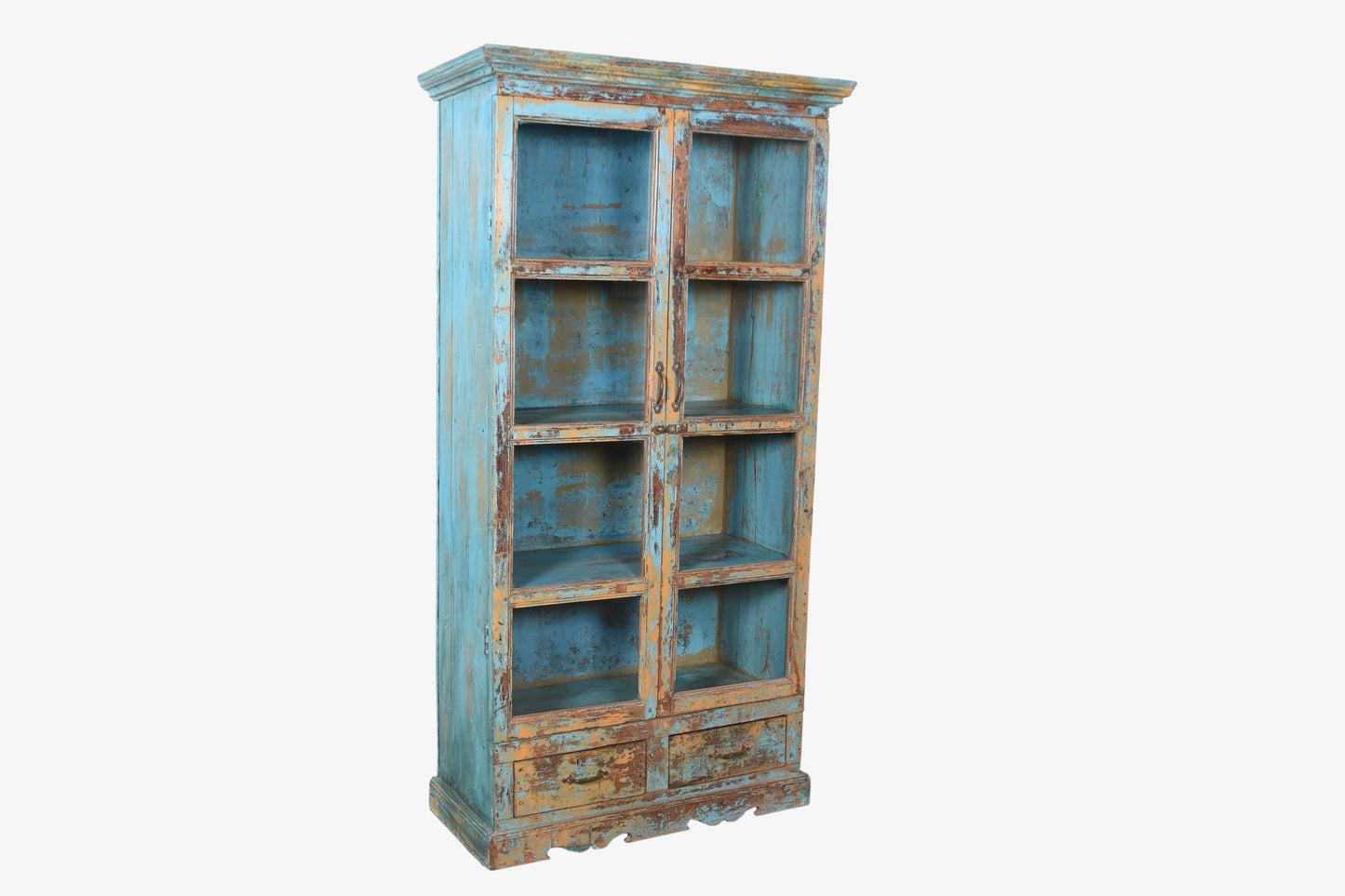 Vitrina de madera antigua verde y azul vintage 192x103cm núm. 81