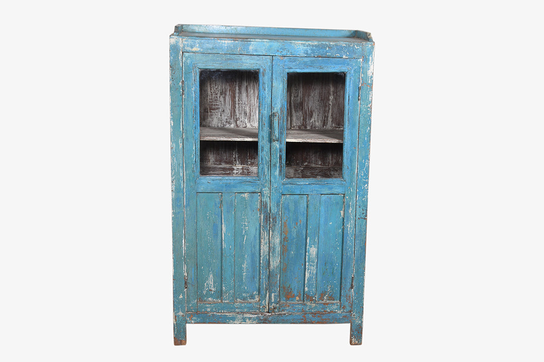 Vitrina de madera antigua azul vintage 126x76cm núm. 86