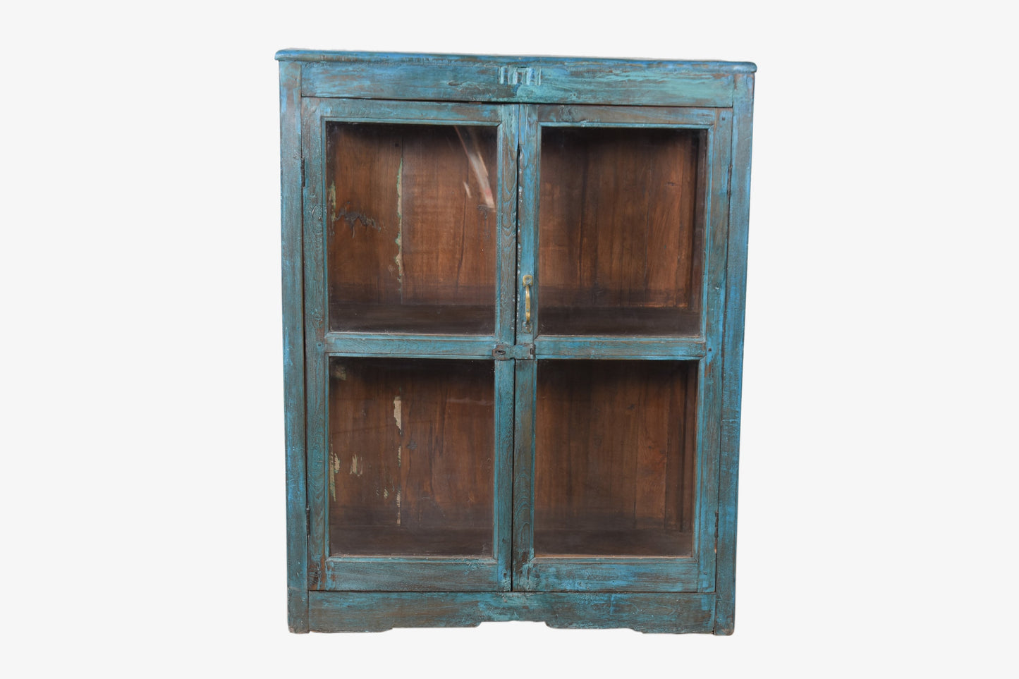 Vitrina de madera antigua azul vintage 118x93cm núm. 87