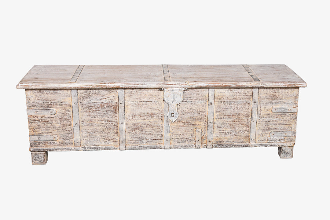 Baúl de madera blanco indio 150x46cm Mueble de televisión núm. 115