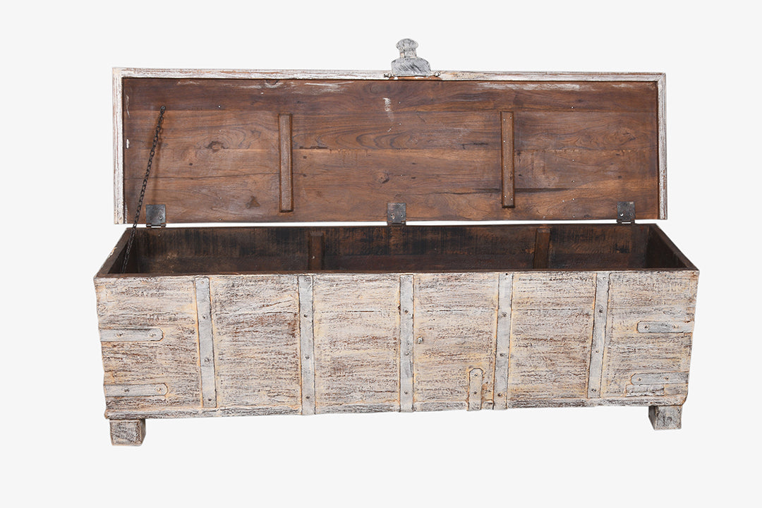 Baúl de madera blanco indio 150x46cm Mueble de televisión núm. 115