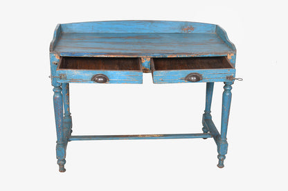Mesa de escritorio antigua de madera azul vintage núm. 136