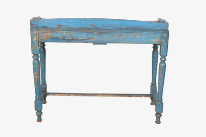 Mesa de escritorio antigua de madera azul vintage núm. 136